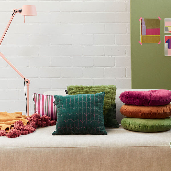 KAAT Amsterdam Saga Solid Arcs Velvet Green Square Filled Cushion 43cm