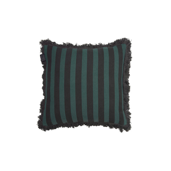 KAAT Amsterdam Viggo Green Grey Striped Fringe Square Filled Cushion 45cm