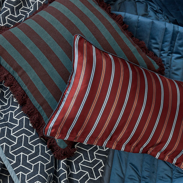 KAAT Amsterdam Viggo Red Green Striped Fringe Square Filled Cushion 45cm