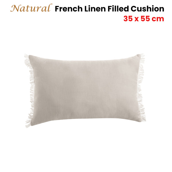 Vintage Design Homewares French Linen Filled Cushion Oblong Natural 35 x 55cm