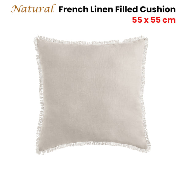 Vintage Design Homewares Natural French Linen Filled Cushion Square 55cm