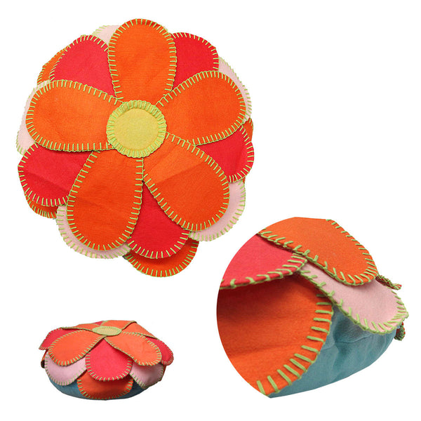 Georgia Flower Applique Round Filled Cushion Orange 40cm