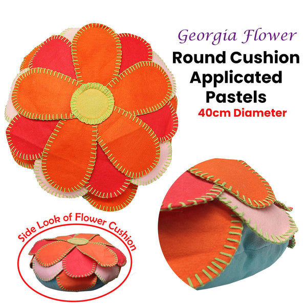 Georgia Flower Applique Round Filled Cushion Orange 40cm