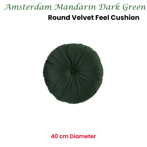 KAAT Amsterdam Mandarin Velvet Dark Green Round Filled Cushion 40cm