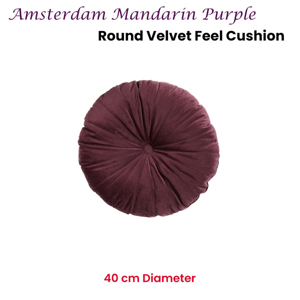 KAAT Amsterdam Mandarin Velvet Purple Round Filled Cushion 40cm