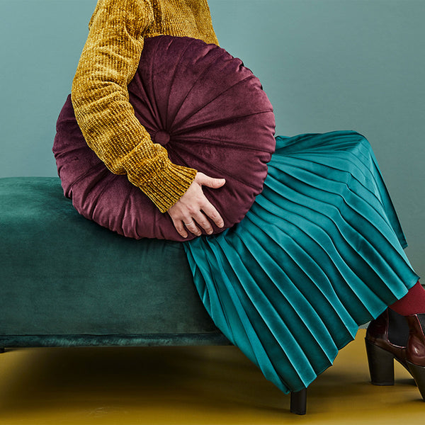 KAAT Amsterdam Mandarin Velvet Purple Round Filled Cushion 40cm