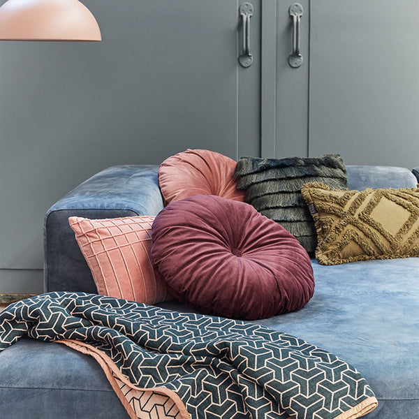 KAAT Amsterdam Mandarin Velvet Purple Round Filled Cushion 40cm