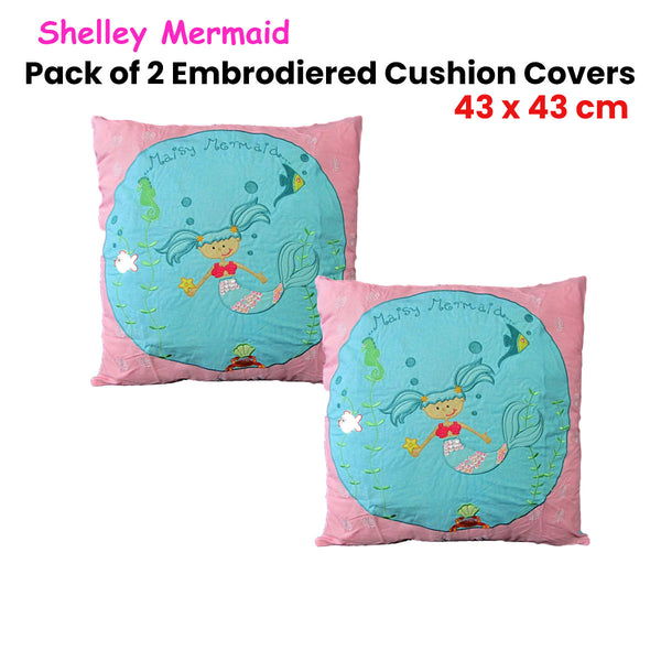 Pack of 2 Shelley Mermaid Embroidered Square Cushion Covers 43cm