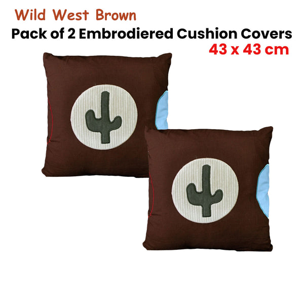 Pack of 2 Wild West Embroidered Square Cushion Covers 43cm