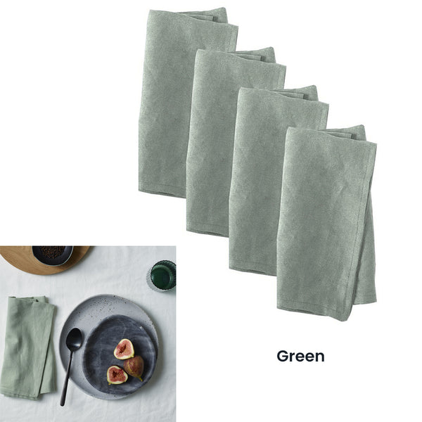 Vintage Design Homewares Set of 4 Linen Cotton Square Napkins Green 50cm