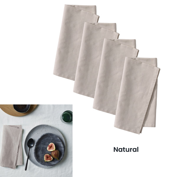 Vintage Design Homewares Set of 4 Linen Cotton Square Napkins Natural 50cm