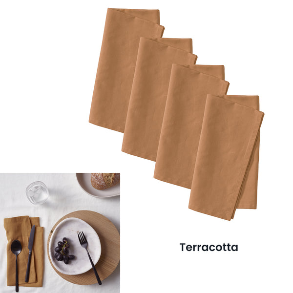 Vintage Design Homewares Set 4 Linen Cotton Square Napkins Terracotta 50cm
