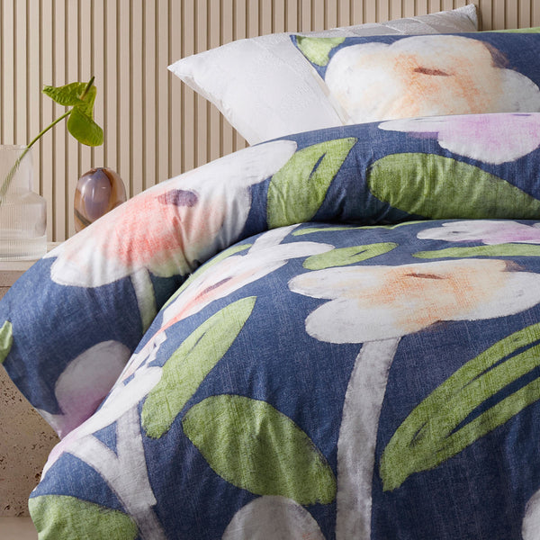 Accessorize Bella Floral Cotton Quilt Doona Duvet Cover Blue Double