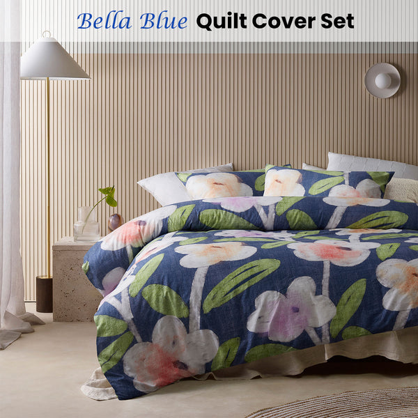 Accessorize Bella Floral Cotton Quilt Doona Duvet Cover Blue King