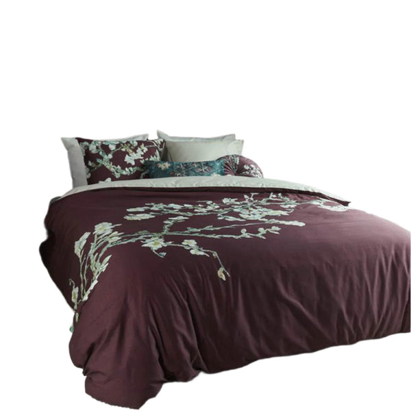 Bedding House Van Gogh Blossom Dark Red Cotton Sateen Quilt Cover Queen