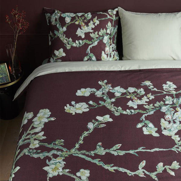 Bedding House Van Gogh Blossom Dark Red Cotton Sateen Quilt Cover Queen