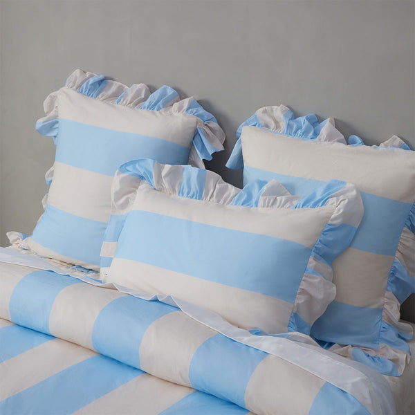 Vintage Design Homewares Ruffle Striped Quilt Doona Duvet Cover Blue Super King