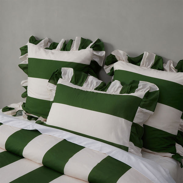 Vintage Design Homewares Ruffle Striped Quilt Doona Duvet Cover Green Super King