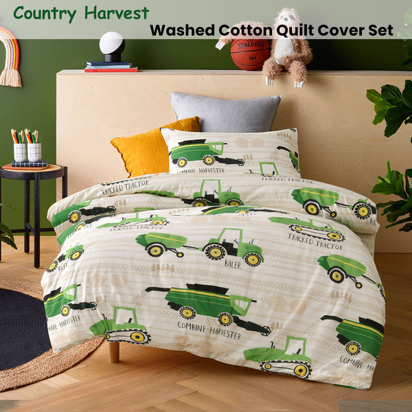 Happy Kids Country Harvest Farmyard Cotton Quilt Doona Duvet Cover Single