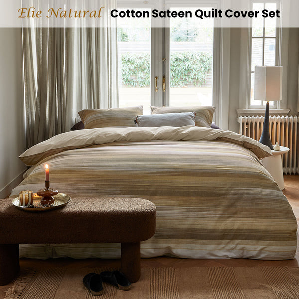 Bedding House Elie Striped Cotton Sateen Quilt Doona Duvet Cover Natural Queen