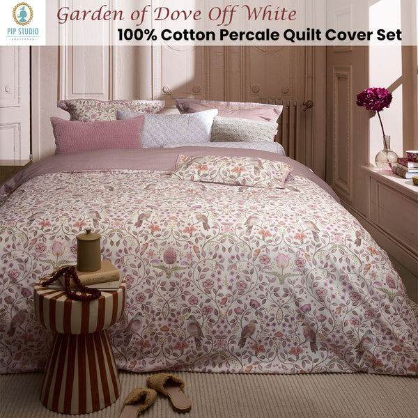 PIP Studio Garden of Dove Cotton Quilt Doona Duvet Cover Off White Super King