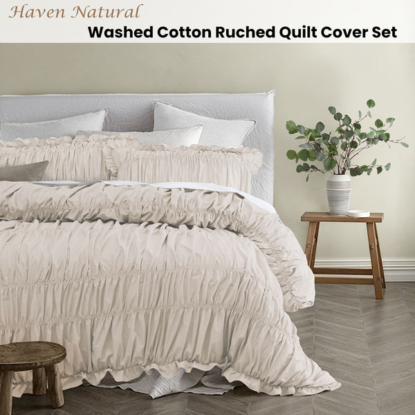 Vintage Design Homewares Haven Ruched Quilt Doona Duvet Cover Natural Double