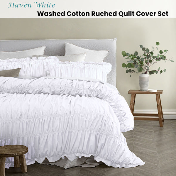 Vintage Design Homewares Haven Ruched Quilt Doona Duvet Cover White Double