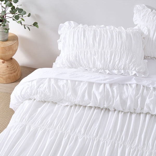 Vintage Design Homewares Haven Ruched Quilt Doona Duvet Cover White King