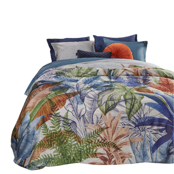 Bedding House Isla Blue Cotton Sateen Quilt Doona Duvet Cover Set Queen