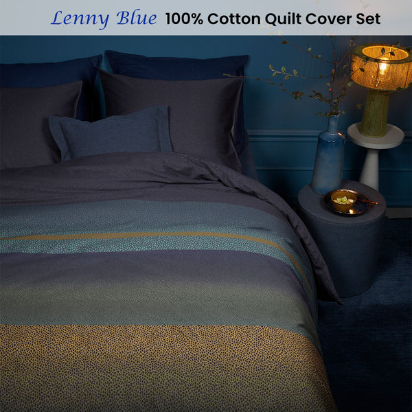 Bedding House Lenny Cotton Satin Quilt Doona Duvet Cover Blue Queen