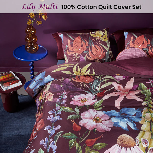 Bedding House Lily Floral Cotton Satin Quilt Doona Duvet Cover King