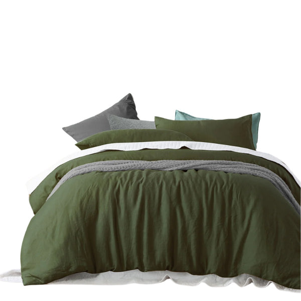 Vintage Design Homewares Linen Quilt Doona Duvet Cover Set Olive Single