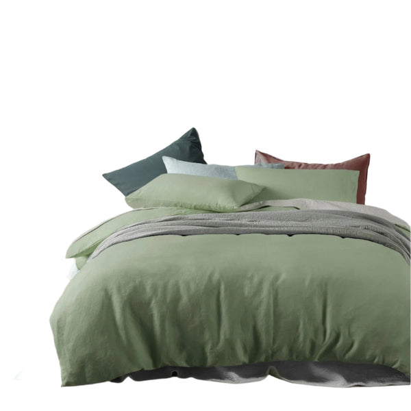 Accessorize Linen Quilt Doona Duvet Cover Sage Queen