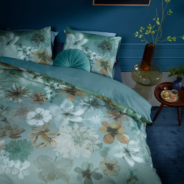 Bedding House Lou Floral Cotton Quilt Doona Duvet Cover Blue Green Queen