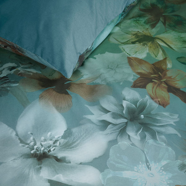 Bedding House Lou Floral Cotton Quilt Doona Duvet Cover Blue Green Queen