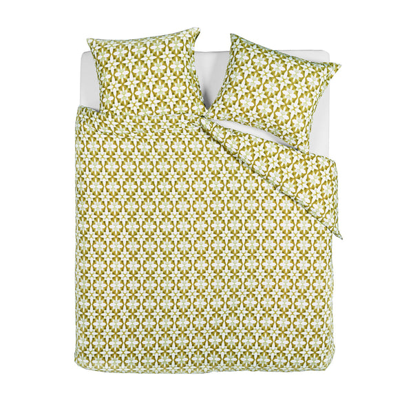 Bedding House Mae Floral Tile Seersucker Quilt Doona Duvet Cover Green Queen