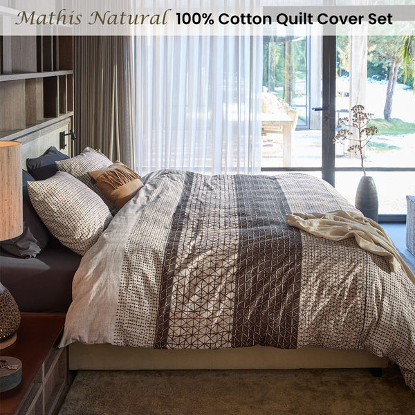 Bedding House Mathis Geometric Cotton Quilt Doona Duvet Cover Natural Queen