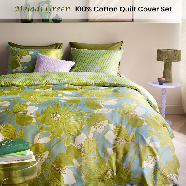 Oilily Melodi Floral Cotton Satin Quilt Doona Duvet Cover Green Queen