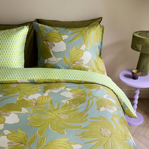 Oilily Melodi Floral Cotton Satin Quilt Doona Duvet Cover Green Queen