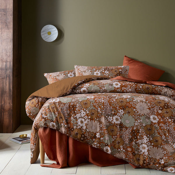 Accessorize Rainbow Garden Washed Cotton Quilt Doona Duvet Cover Brown Single