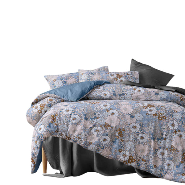 Accessorize Rainbow Garden Washed Cotton Quilt Doona Duvet Cover Blue King