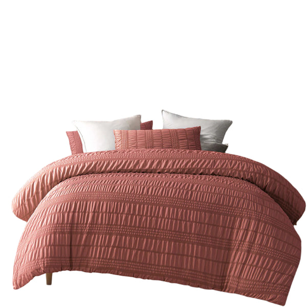 Accessorize Seersucker Polyester Quilt Doona Duvet Cover Tobacco King