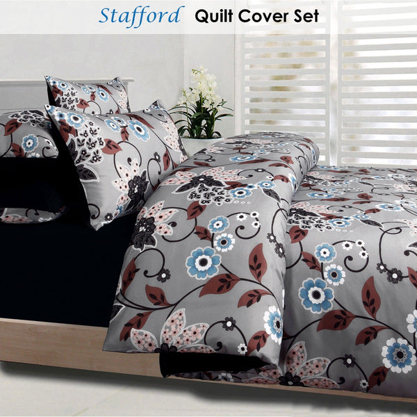 The Big Sleep Stafford Floral Microfibre Quilt Doona Duvet Cover Set Grey Double