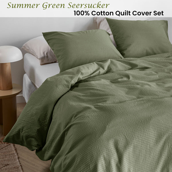 Bedding House Summer Seersucker Cotton Quilt Doona Duvet Cover Green Queen