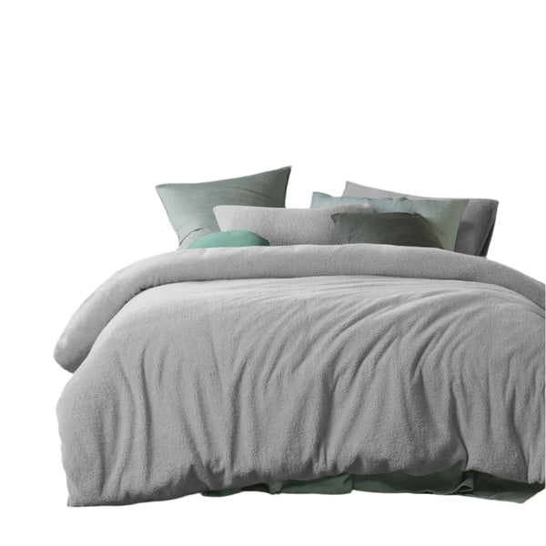 Accessorize Teddy Fleece Solid Colour Quilt Doona Duvet Cover King Grey