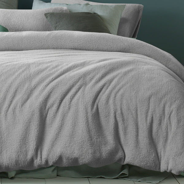 Accessorize Teddy Fleece Solid Colour Quilt Doona Duvet Cover King Grey