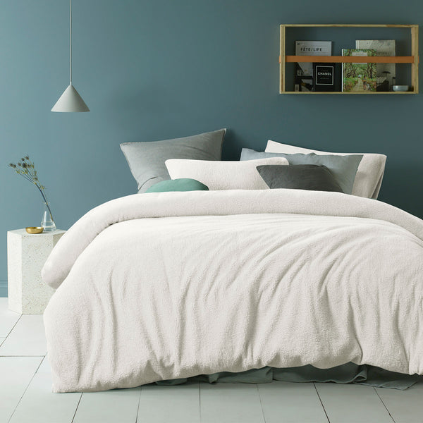 Accessorize Teddy Fleece Solid Colour Quilt Doona Duvet Cover King White