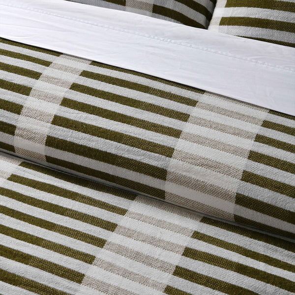 Vintage Design Homewares Tempo Stripe Jacquard Quilt Doona Duvet Green King
