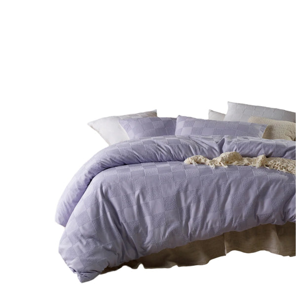 Accessorize Tipo Checked Chenille Quilt Doona Duvet Cover Set Lilac Single