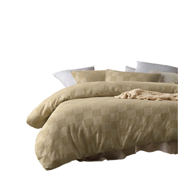 Accessorize Tipo Checked Chenille Quilt Doona Duvet Cover Set Beige Queen
